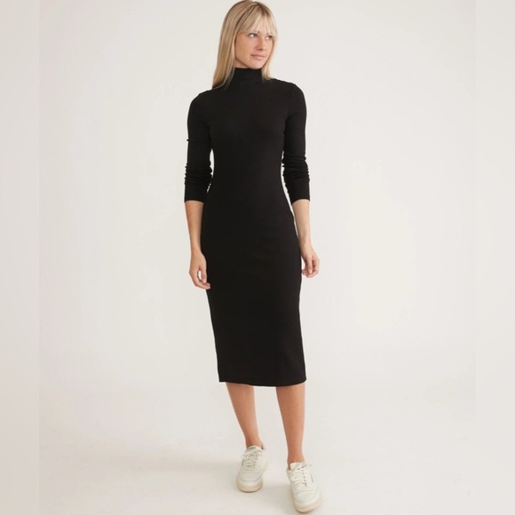 Marine Layer Lexi Ribbed Mockneck Long Sleeve Midi Dress in Black XS - Picture 6 of 11